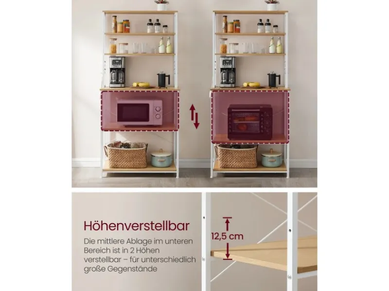 Sale Vasagle Küchenregal Stahl 40 cm x 80 cm x 167 cm Eichefarben-Weiß