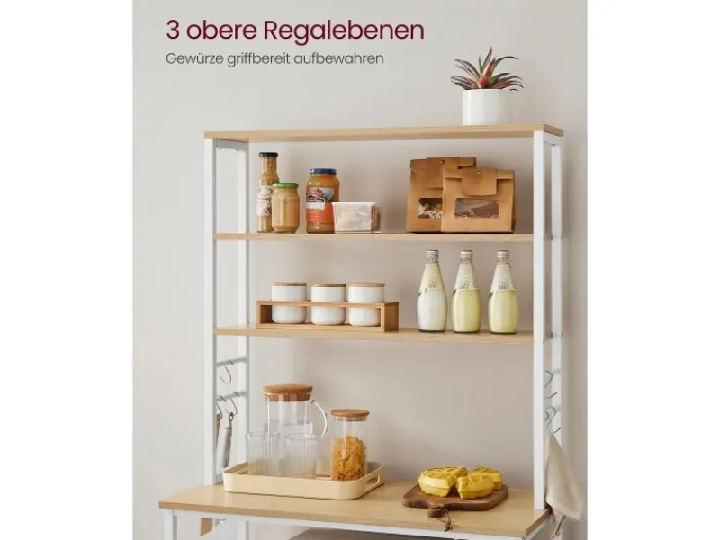 Sale Vasagle Küchenregal Stahl 40 cm x 80 cm x 167 cm Eichefarben-Weiß