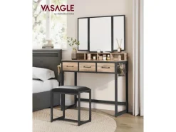 Vasagle Schminktisch mit Hocker Eichenbraun-Schwarz