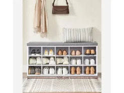 Hot Vasagle Schuhbank mit Sitzkissen 30 cm x 105 cm x 48 cm Weiß-Grau