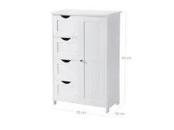 Vasagle Sideboard mit 4 Schubladen 30 cm x 55 cm x 81 cm Weiß