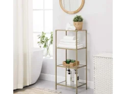 Online Vasagle Standregal 4 Ablagen Hartglas 30 cm x 40 cm x 95 cm Gold