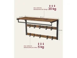 Vasagle Wandgarderobe mit Ablage 30 cm x 80 cm x 42 cm Braun-Schwarz