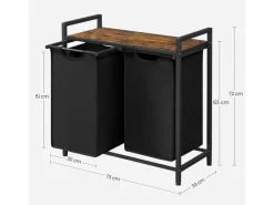 Vasagle Wäschekorb 2 Fächer 33 cm x 73 cm x 72 cm Braun-Schwarz 92 l