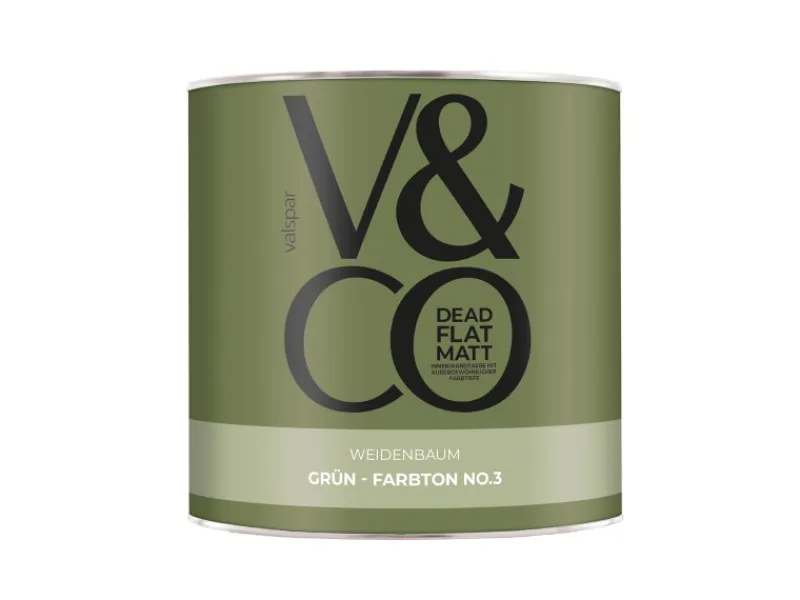V&CO Premium-Innenfarbe Dead Flat Matt Grün Farbton 3 2,5 l Weidenbaum