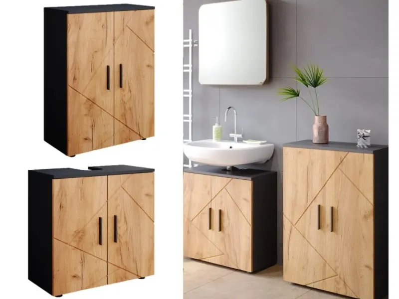 Online Vicco Badezimmermöbel-Set Irma Goldkraft Eiche/Anthrazit 2 Teile mit Midischrank Anthrazit-Eiche