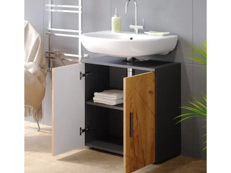 Online Vicco Badezimmermöbel-Set Irma Goldkraft Eiche/Anthrazit 2 Teile mit Midischrank Anthrazit-Eiche