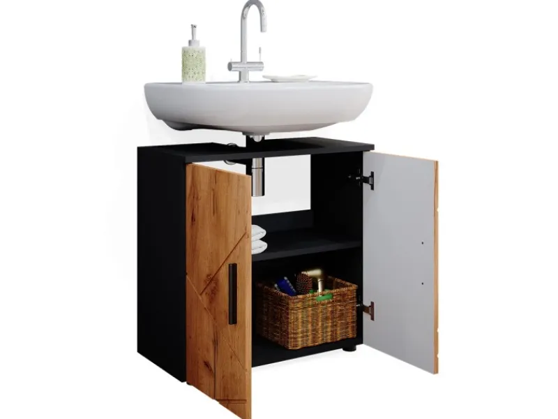 Online Vicco Badezimmermöbel-Set Irma Goldkraft Eiche/Anthrazit 2 Teile mit Midischrank Anthrazit-Eiche