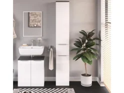 Vicco Badschrank Otis Weiß Hochglanz/Anthrazit 30 x 190 cm