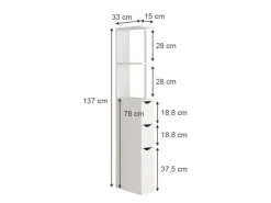 Vicco Badschrank Vera Weiß 137 x 15 cm mit 3 Schubladen