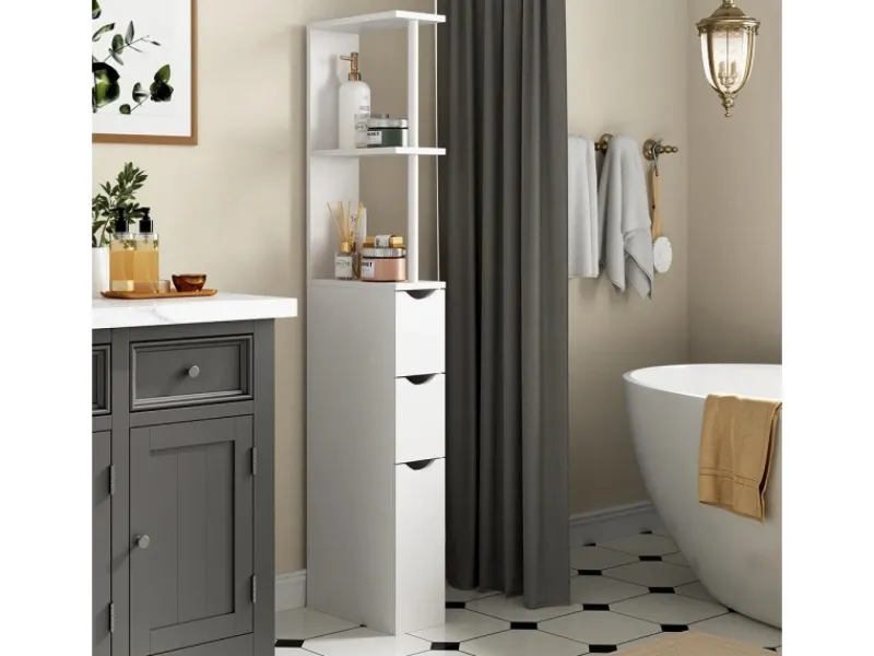 Vicco Badschrank Vera Weiß 137 x 15 cm mit 3 Schubladen