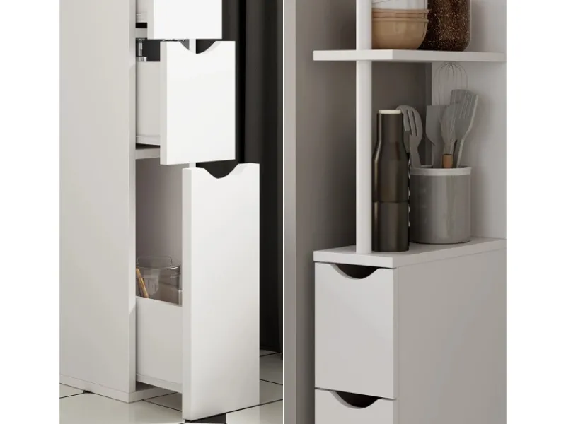 Vicco Badschrank Vera Weiß 137 x 15 cm mit 3 Schubladen