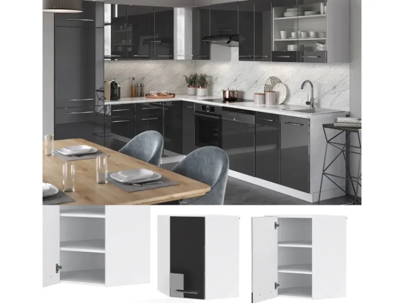 Vicco Eckhängeschrank Fame-Line Küchen-Eckschrank Hochglanz/Weiß 57 cm