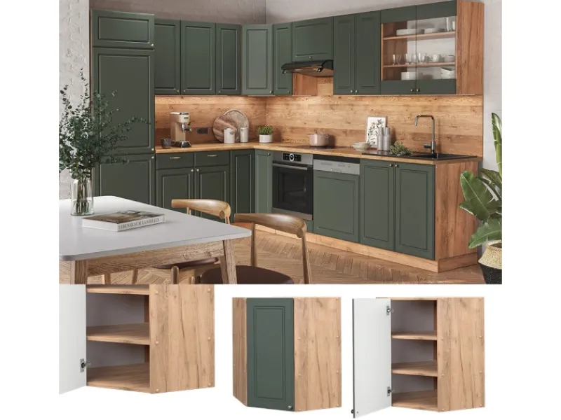 Vicco Eckhängeschrank Fame-Line Grün-Gold Landhaus/Goldkraft Eiche 57 cm