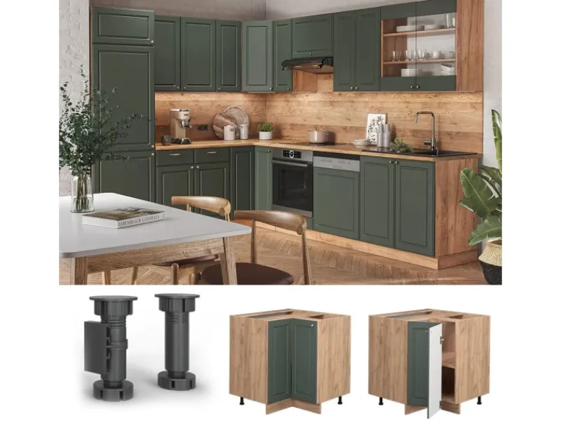 Vicco Eckunterschrank Fame-Line Grün-Gold Landhaus/Goldkraft Eiche 81 cm ohne Arbeitsplatte