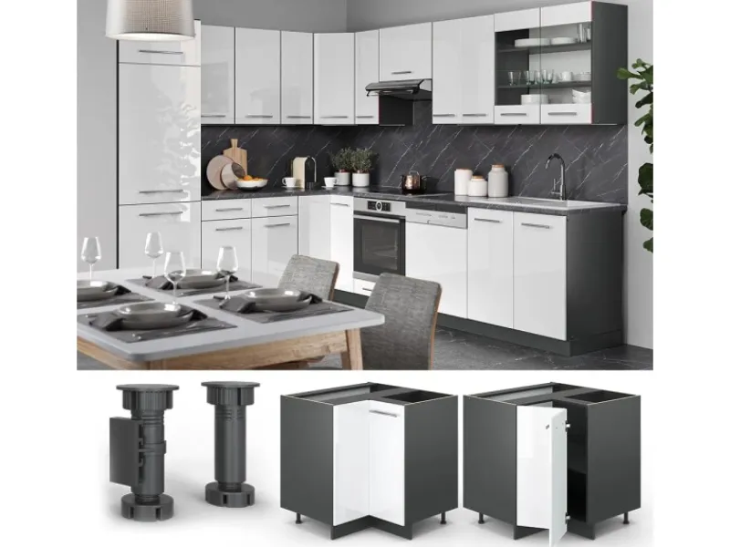 Best Vicco Eckunterschrank Fame-Line Hochglanz/Anthrazit 81 cm ohne Arbeitsplatte Weiß