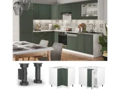 New Vicco Eckunterschrank Fame-Line Grün-Gold Landhaus/Weiß 81 cm ohne Arbeitsplatte Dunkelgrün