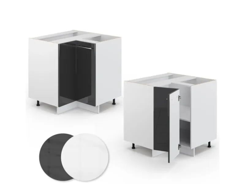 New Vicco Eckunterschrank Fame-Line Hochglanz/Weiß 81 cm AP Eiche Anthrazit