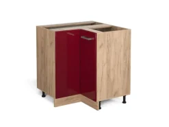 Hot Vicco Eckunterschrank R-Line Bordeaux Hochglanz/Goldkraft Eiche 76 cm ohne Arbeitsplatte Bordeaux-Glanz