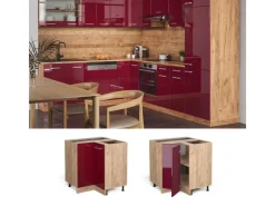 Hot Vicco Eckunterschrank R-Line Bordeaux Hochglanz/Goldkraft Eiche 76 cm ohne Arbeitsplatte Bordeaux-Glanz