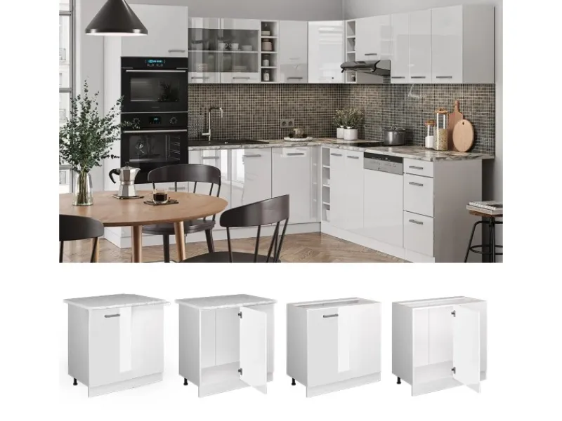 Discount Vicco Eckunterschrank R-Line Hochglanz/ 86 cm ohne Arbeitsplatte Weiß