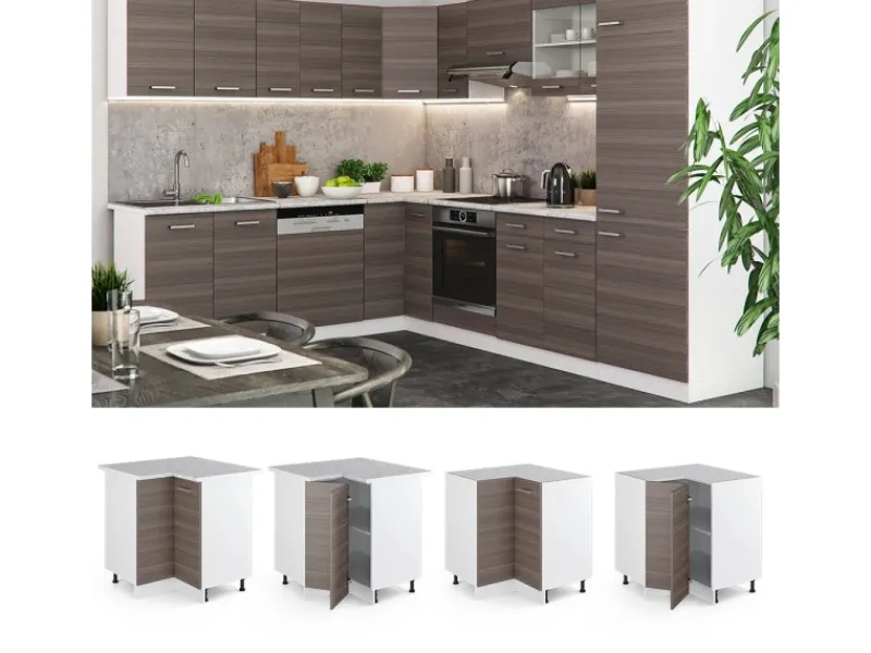 Vicco Eckunterschrank R-Line Küchen Eckschrank Grau/Weiß 76 cm ohne Arbeitsplatte