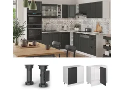 Vicco Eckunterschrank R-Line Anthrazit Landhaus/Weiß 86 cm ohne Arbeitsplatte