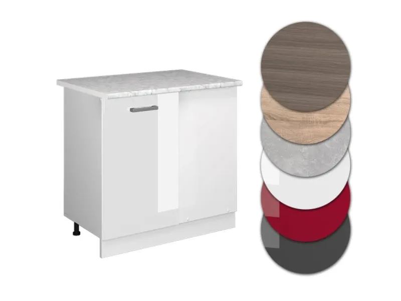 Online Vicco Eckunterschrank R-Line Küchen Eckschrank Hochglanz/ 86 cm AP Marmor Weiß