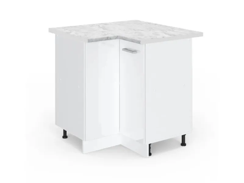 Discount Vicco Eckunterschrank R-Line Küchen Eckschrank Hochglanz/ 76 cm AP Marmor Weiß