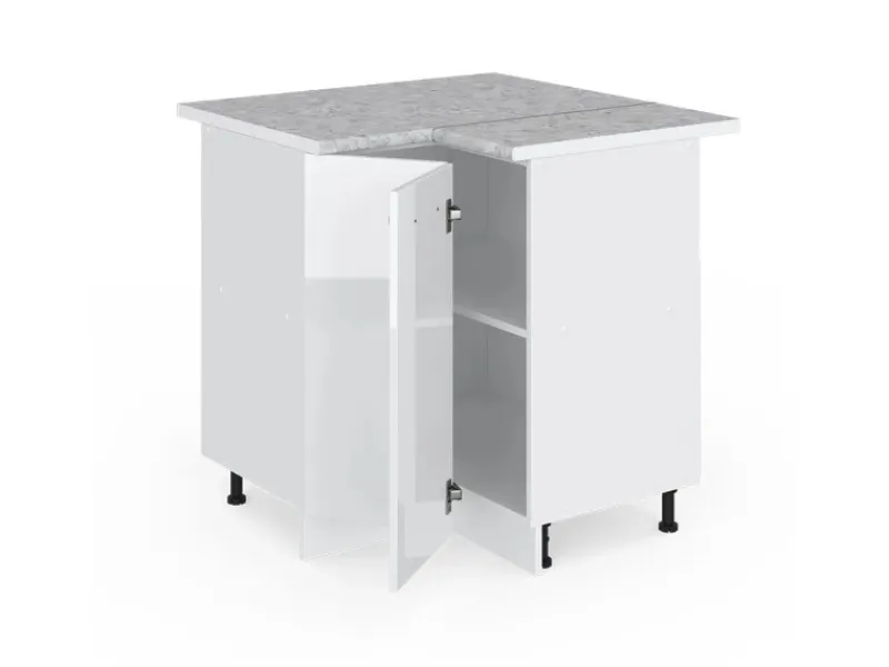 Discount Vicco Eckunterschrank R-Line Küchen Eckschrank Hochglanz/ 76 cm AP Marmor Weiß