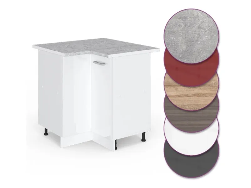 Discount Vicco Eckunterschrank R-Line Küchen Eckschrank Hochglanz/ 76 cm AP Marmor Weiß