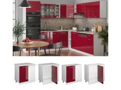 Discount Vicco Eckunterschrank R-Line Bordeaux Hochglanz/Weiß 86 cm ohne Arbeitsplatte Bordeaux-Glanz