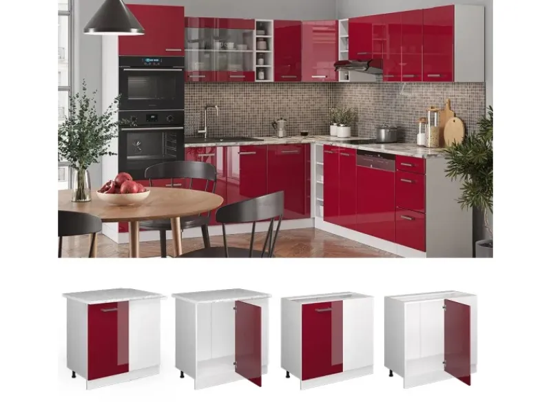 Discount Vicco Eckunterschrank R-Line Bordeaux Hochglanz/Weiß 86 cm ohne Arbeitsplatte Bordeaux-Glanz