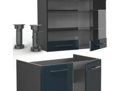 Vicco Fame-Line Küchenschränke Hochglanz/Anthrazit 200 cm AP Eiche ohne E-Geräte Dunkelblau