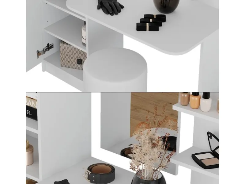 Discount Vicco Frisiertisch Jasmin Weiß 123 x 141.2 cm mit Hocker