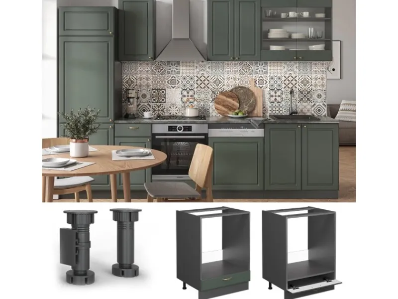 Vicco Herdumbauschrank Fame-Line Grün-Gold Landhaus/Anthrazit 60 cm ohne Arbeitsplatte