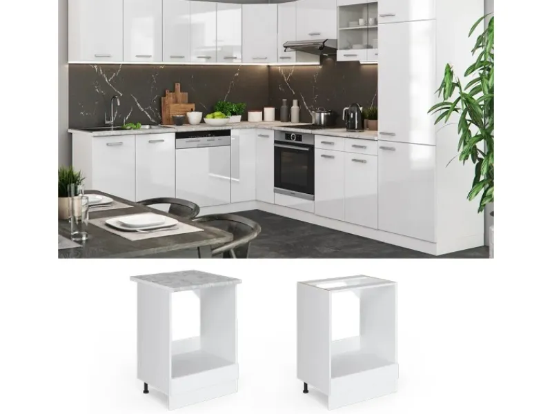 Best Vicco Herdumbauschrank R-Line Hochglanz/ 60 cm ohne Arbeitsplatte Weiß