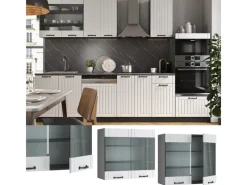 Sale Vicco Küchenglasschrank Fame-Line Glashängeschrank Landhaus/Anthrazit 80 cm Weiß
