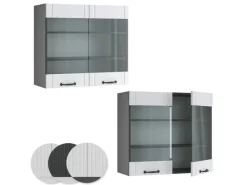 Sale Vicco Küchenglasschrank Fame-Line Glashängeschrank Landhaus/Anthrazit 80 cm Weiß