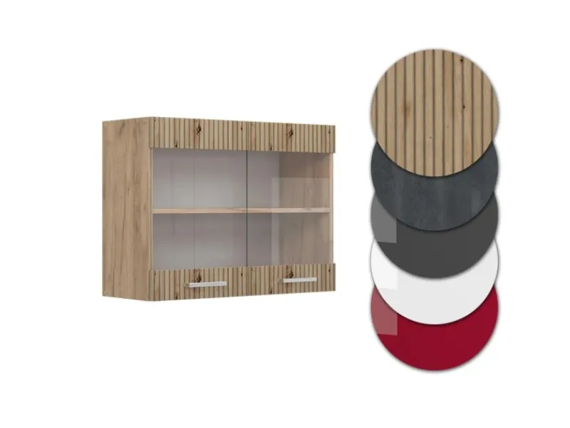 Clearance Vicco Küchenglasschrank R-Line Glashängeschrank Artisan-Eiche/Goldkraft Eiche 80 cm Artisan Eiche