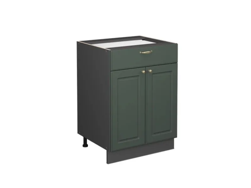 Vicco Küchenunterschrank Fame-Line Grün-Gold Landhaus/Anthrazit 60 cm mit Schublade ohne Arbeitsplatte