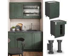 Vicco Küchenunterschrank Fame-Line Grün-Gold Landhaus/Anthrazit 60 cm mit Schublade ohne Arbeitsplatte