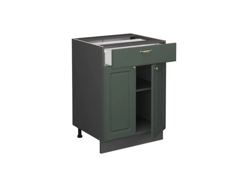 Vicco Küchenunterschrank Fame-Line Grün-Gold Landhaus/Anthrazit 60 cm mit Schublade ohne Arbeitsplatte