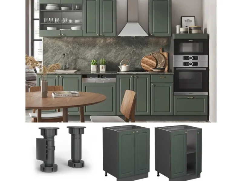 Vicco Küchenunterschrank Fame-Line Grün-Gold Landhaus/Anthrazit 60 cm ohne Arbeitsplatte