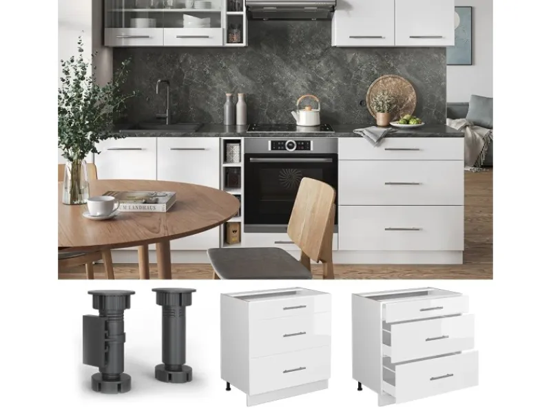 Vicco Küchenunterschrank Fame-Line Hochglanz/ 80 cm mit 3 Schubladen ohne Arbeitsplatte