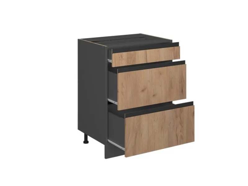 Vicco Küchenunterschrank R-Line Goldkraft /Anthrazit 60 cm J-Shape mit Schubladen ohne Arbeitsplatte