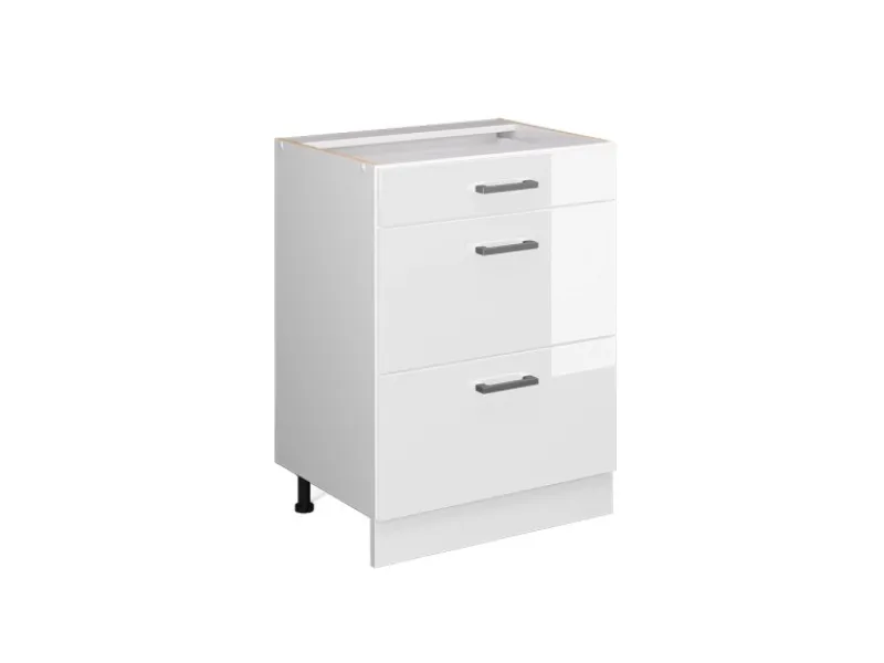 Vicco Küchenunterschrank R-Line Hochglanz/ 60 cm mit Schubladen ohne Arbeitsplatte Weiß