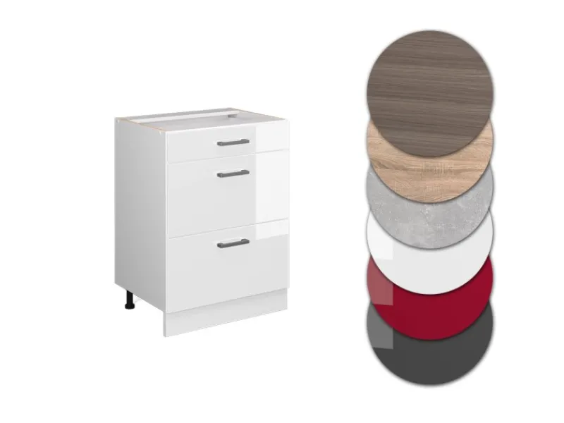 Vicco Küchenunterschrank R-Line Hochglanz/ 60 cm mit Schubladen ohne Arbeitsplatte Weiß