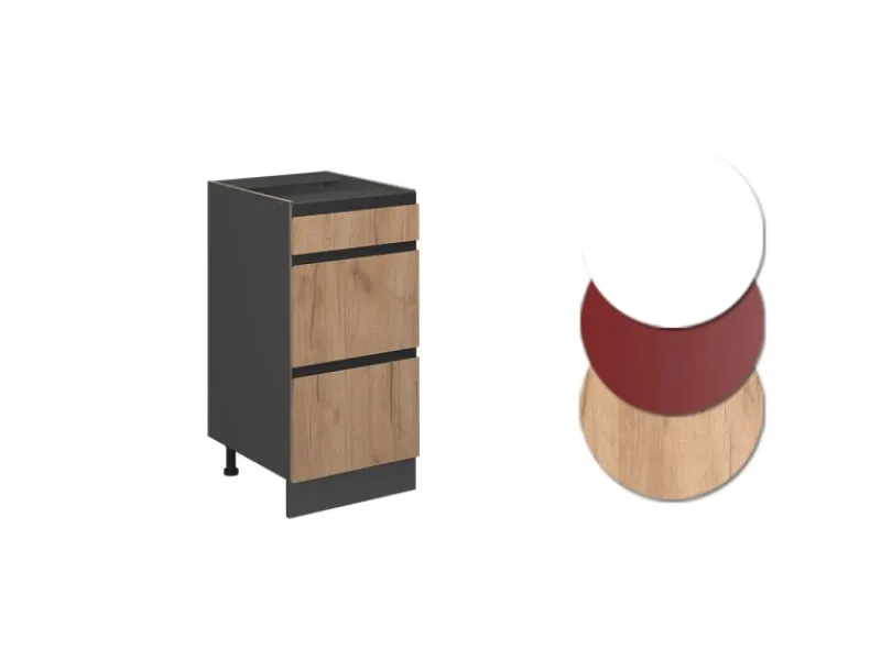 Best Vicco Küchenunterschrank R-Line Goldkraft /Anthrazit 40 cm J-Shape mit Schubladen ohne Arbeitsplatte Eiche