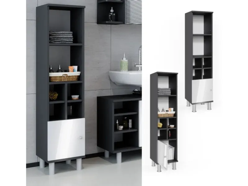 Vicco Midischrank Fynn Hochglanz/Anthrazit 30 x 131 cm Kleine Tür